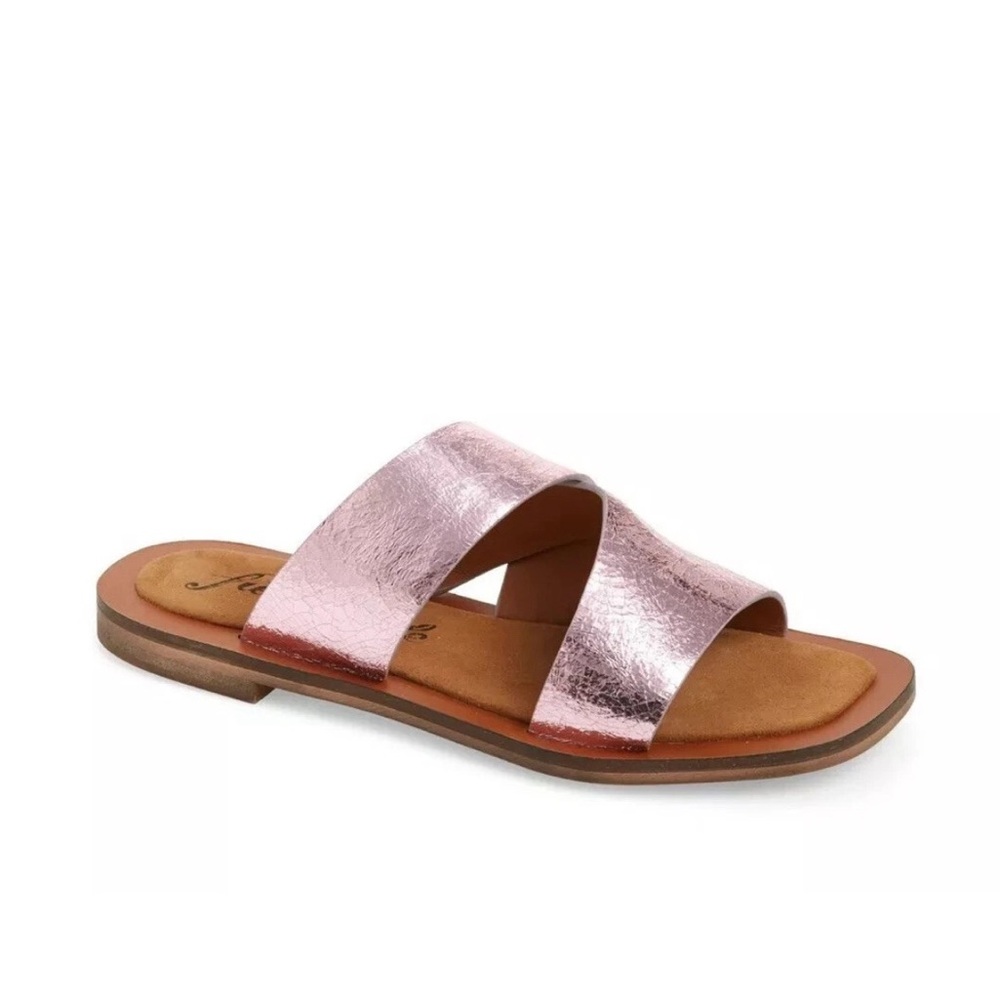 Free People Blake Slip on Leather Slide Sandals Metallic Pink Size EU 41